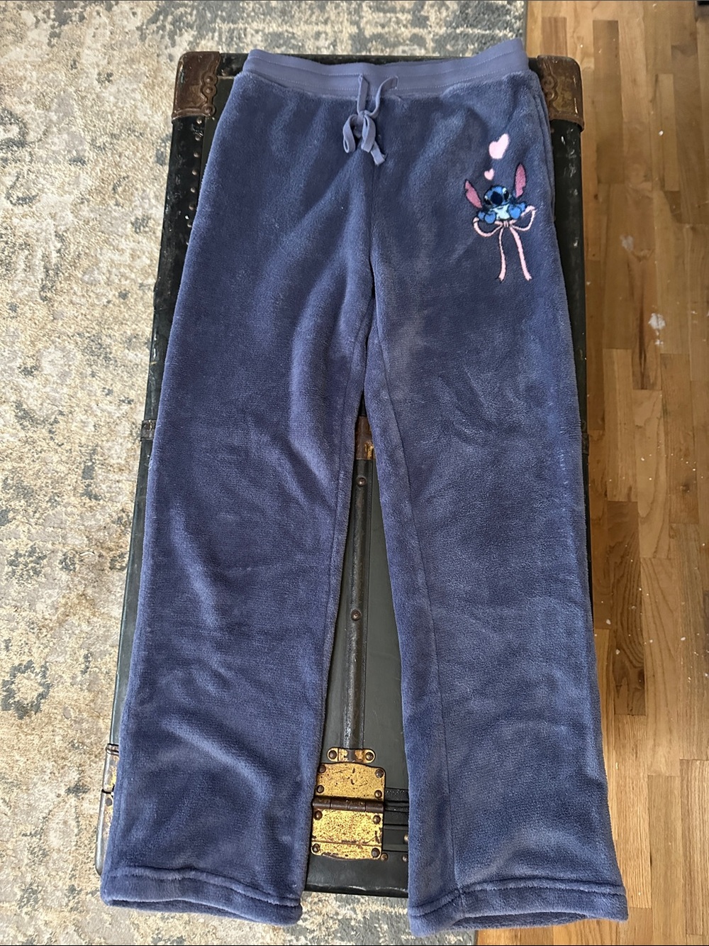Disney Navy Blue Fleece Track Pants with Embroidered Stitch
